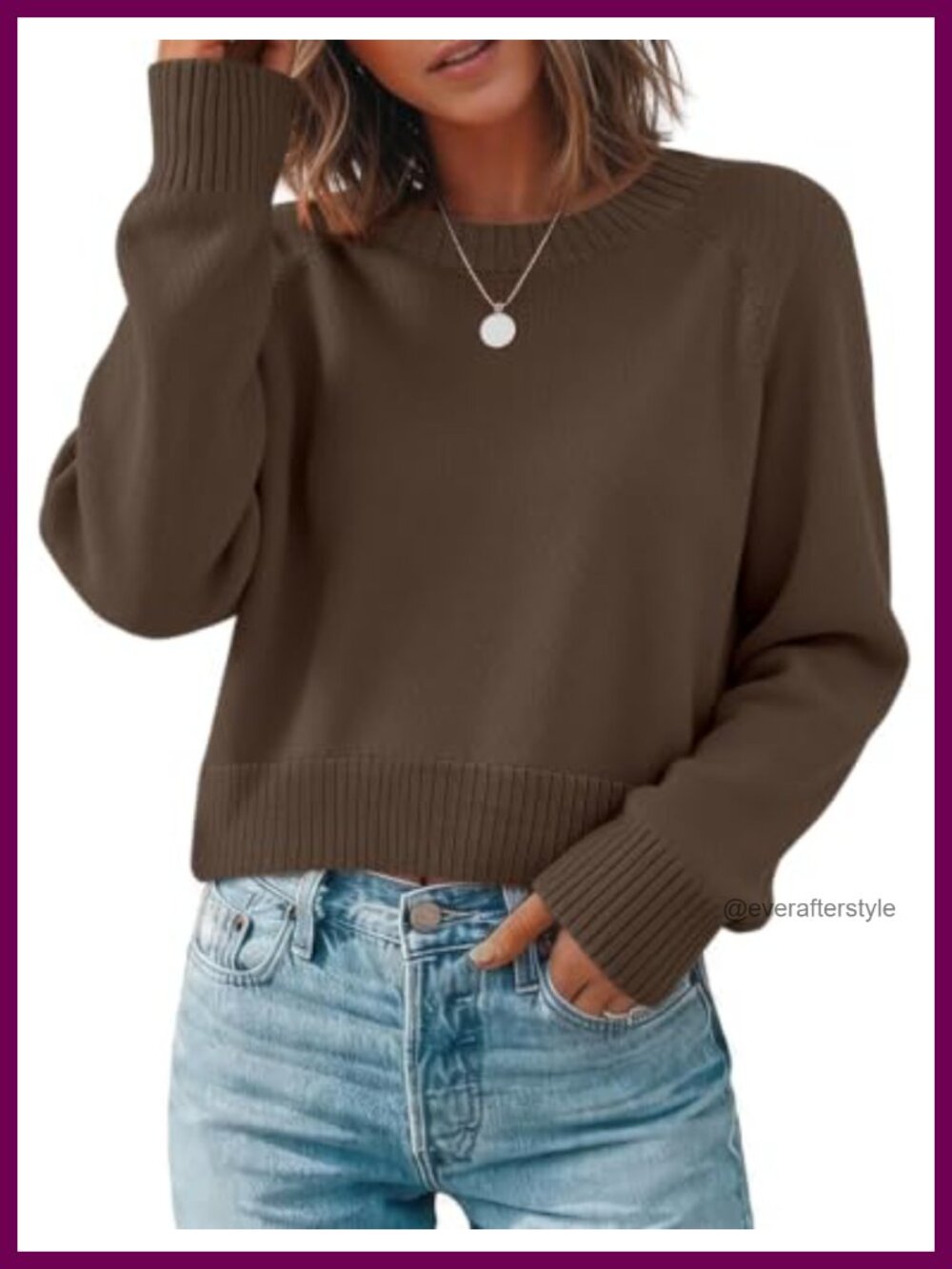 Zeagoo Women's Cropped Crewneck Knit Sweater Long Sleeve Pullover